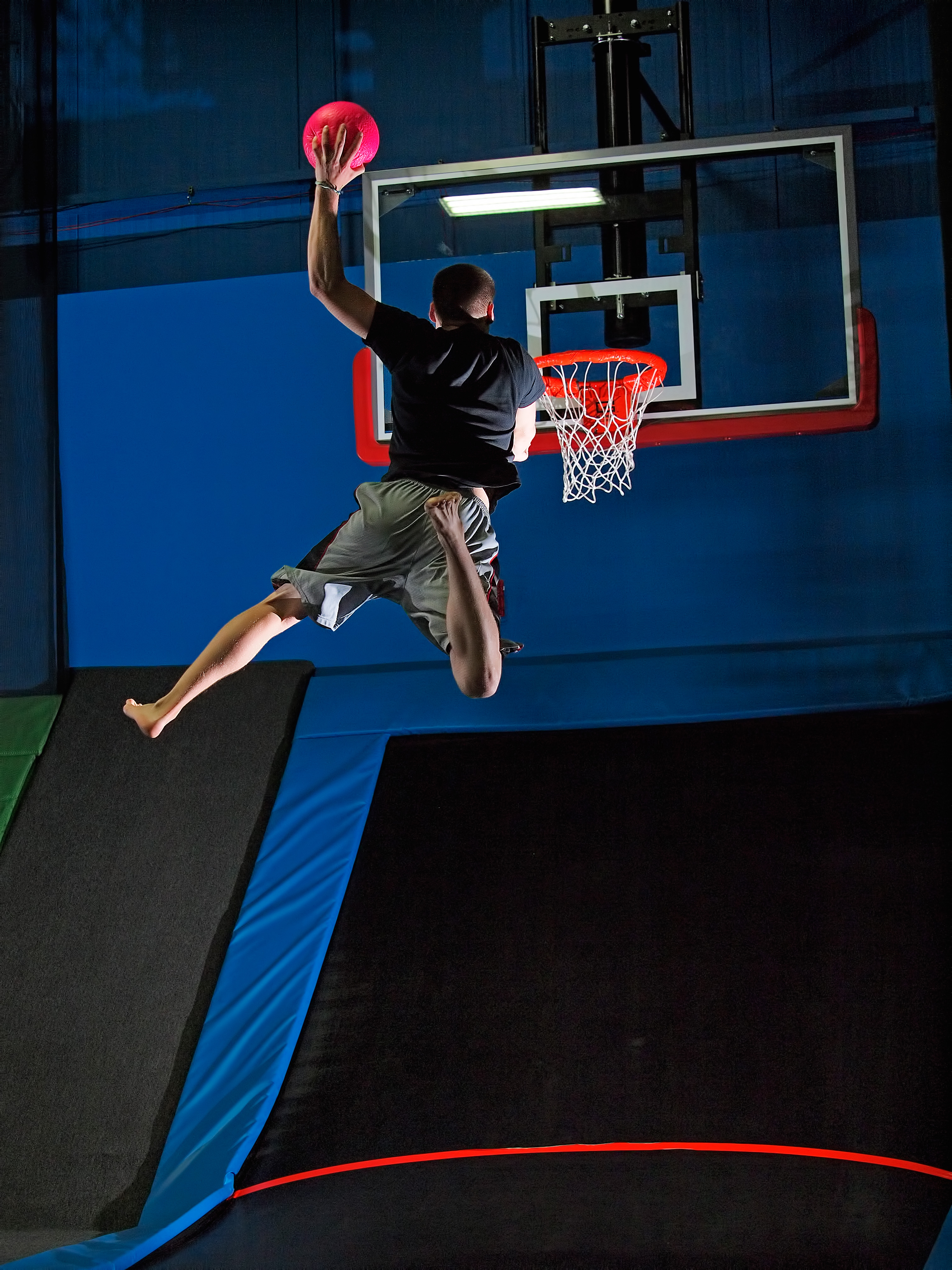 Slam dunk basketball at Bounce! Trampoline Sports is popular with all age groups.
