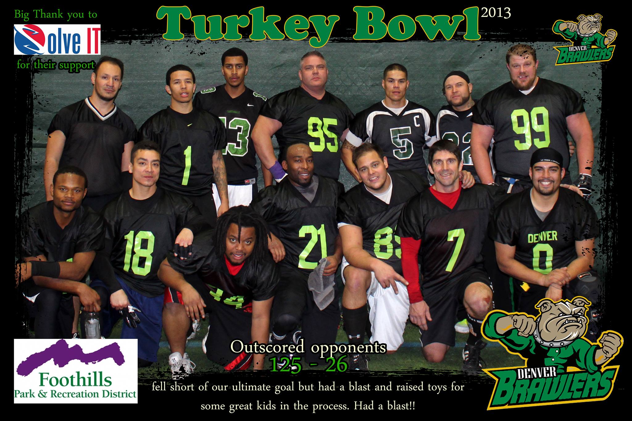 Solve IT's community involvement includes sponsorship in the 2013 Turkey Bowl.