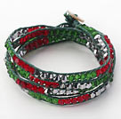 Fashion Style Red and Green and Gray Silver Color Crystal Woven Wrap Bangle Bracelet