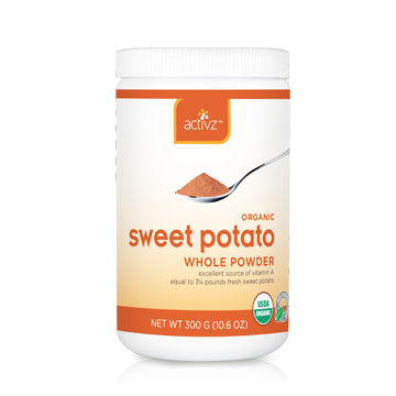 Activz Sweet Potato produce powder easily adds whole-food nutrition to your family's meals.