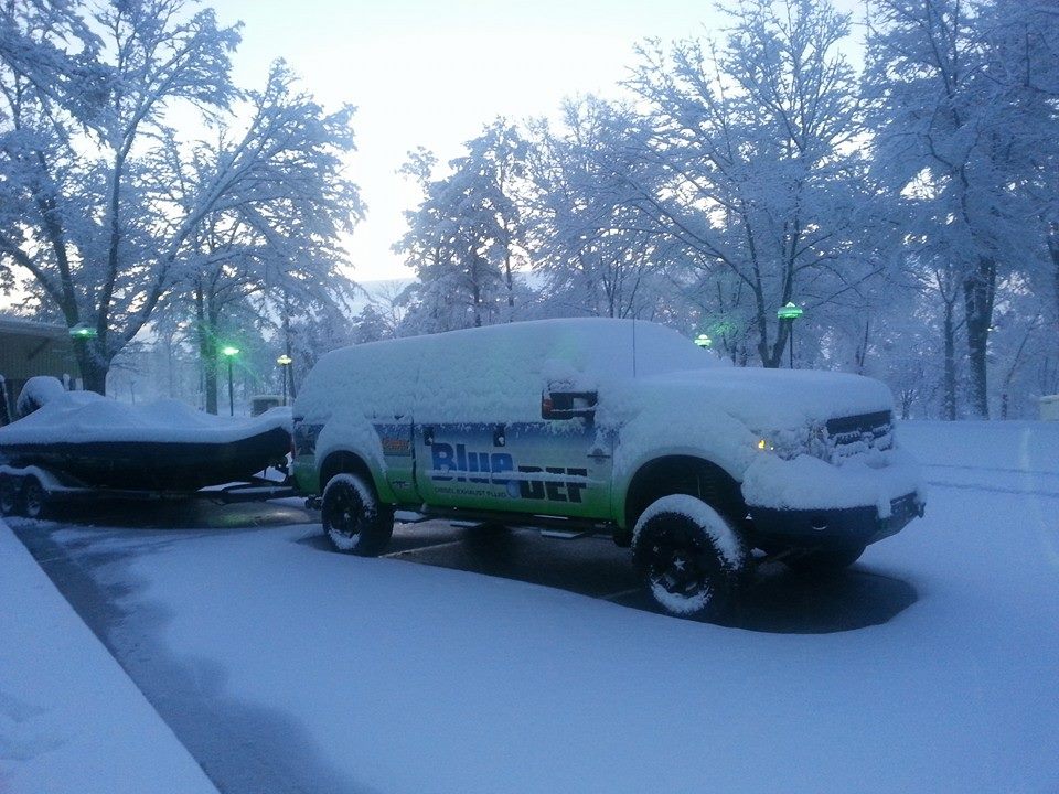 Roumbanis' bass rig covered with snow Thursday morning near Guntersville, Ala.
