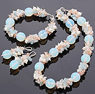 Fashion Freshwater Pearl Crystal Aquamarine And Opal Gemstone Sets