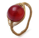 Round Red Agate Ball Layer Copper Wired Crochet Ring