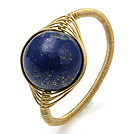 Round Lapis Stone Ball Layer Copper Wired Crochet Ring