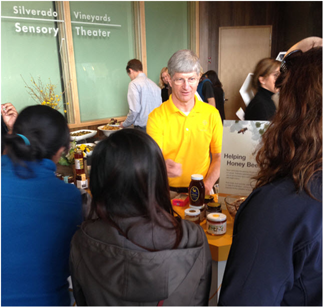 Bayer Beekeeper, Veldon Sorensen, helped attendees taste six different flavors of honey at the honey tasting bar.