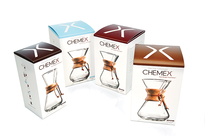 Designed by LSHD: Chemex® coffeemaker packaging.  A new look and messaging approach as bold and timeless as CHEMEX’s iconic carafe.  (http://lshd.com/packaging.php?id=144.php)