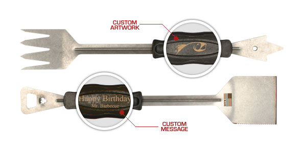 Custom engraved personalized message or logo on handle.