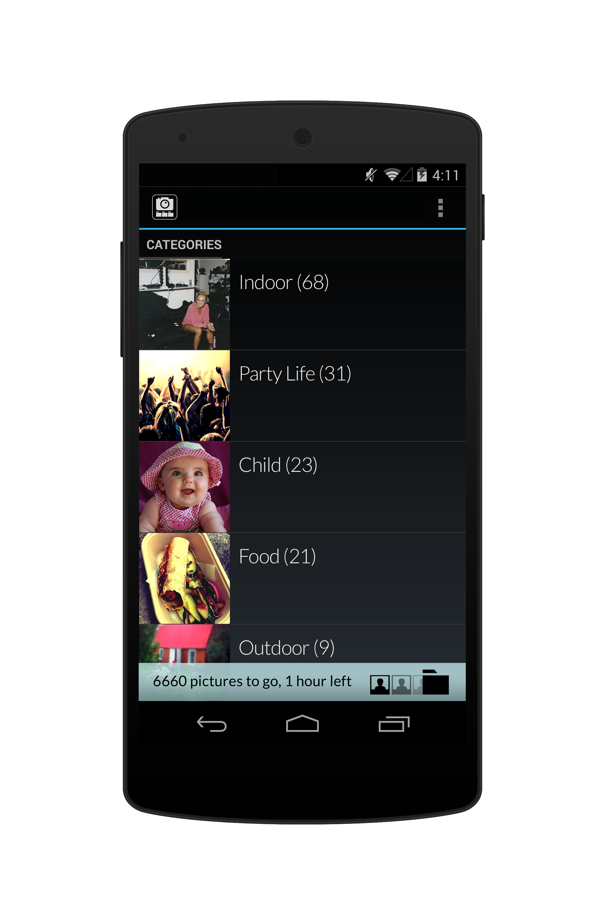 Overview of albums automatically created by Impala to sort pictures on the mobile phone