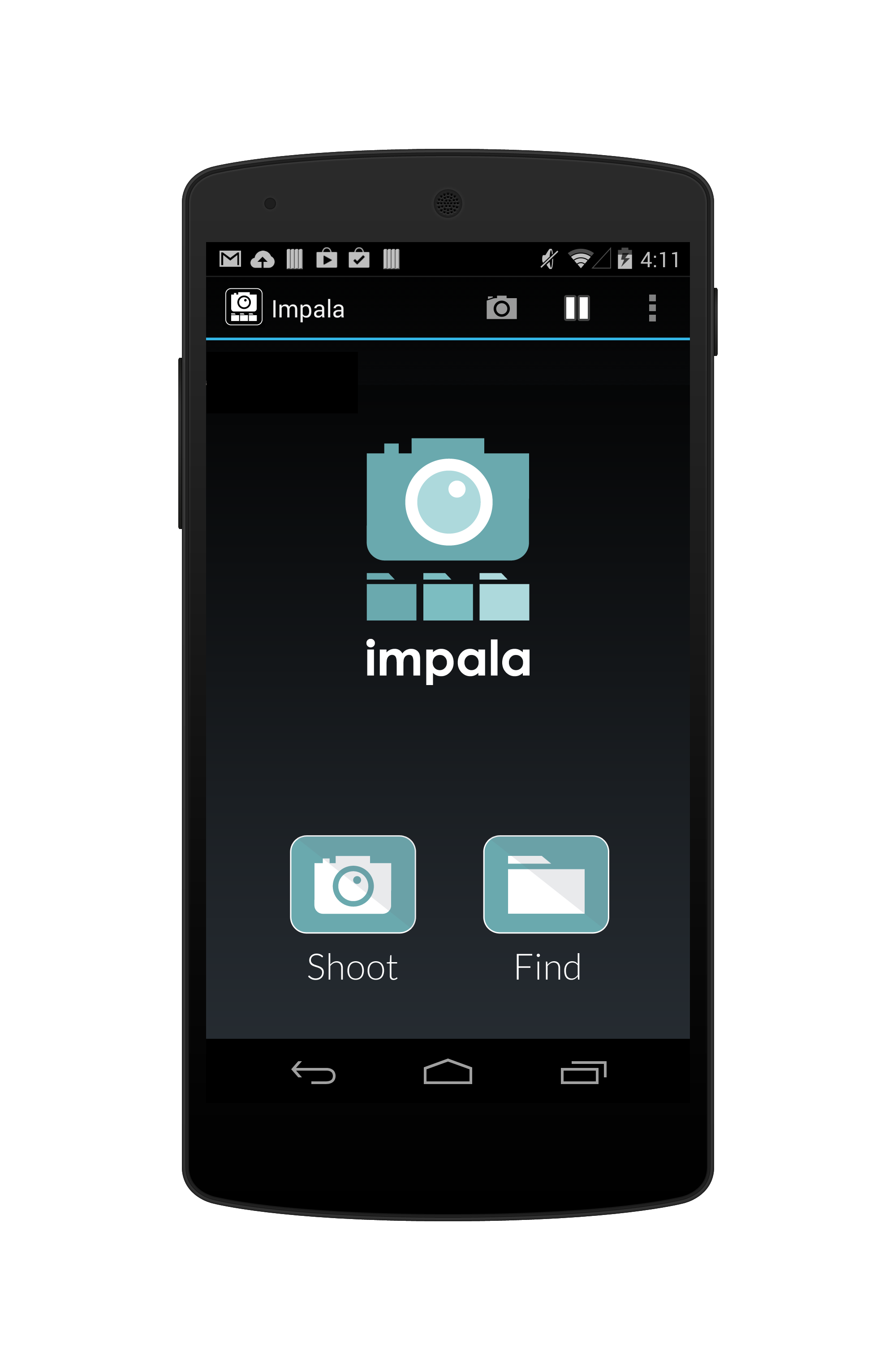 Screenshot of the startup screen of the Impala mobile app