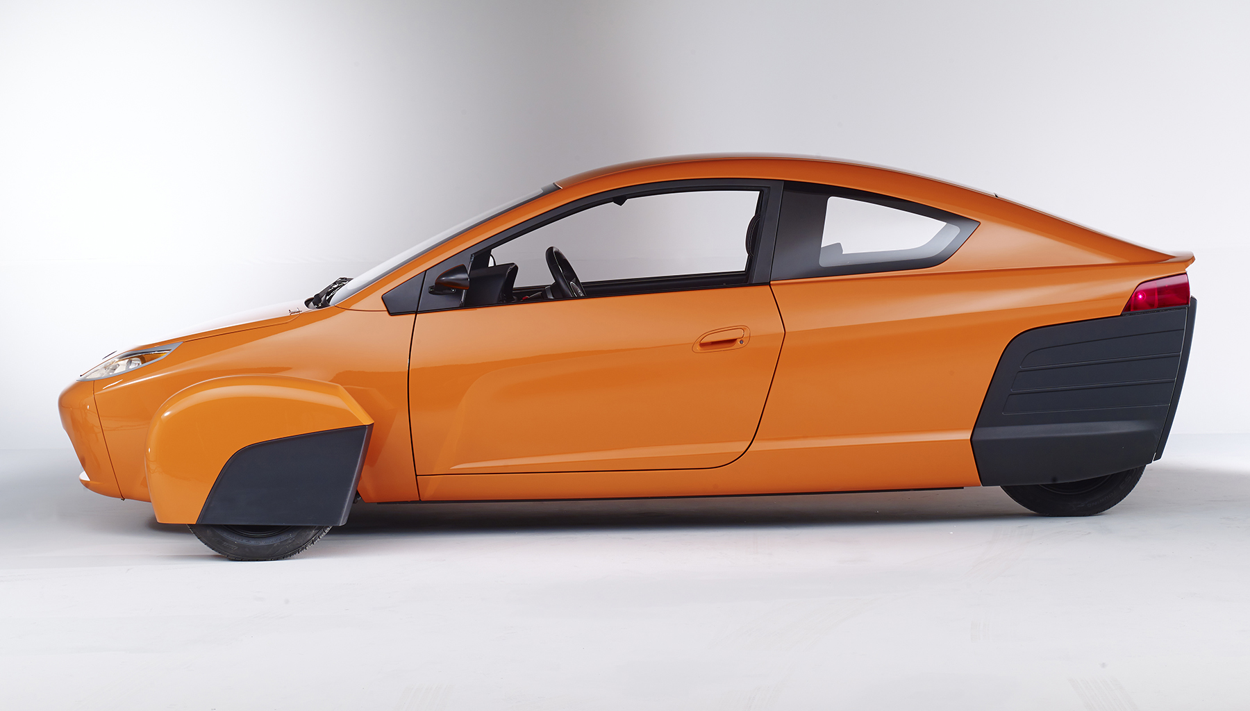 A side view of the Elio vehicle