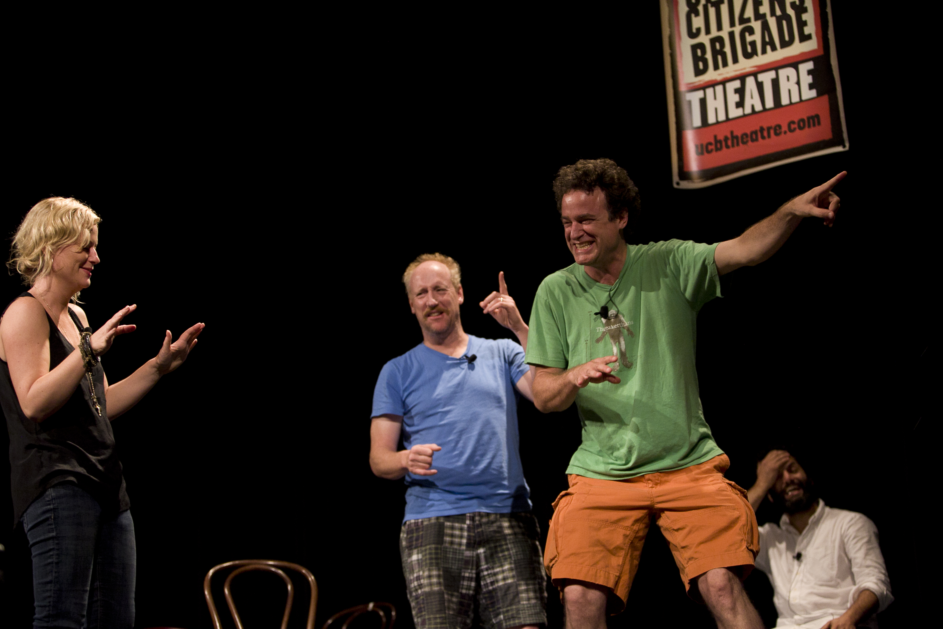 Pictured (l to r) are founding members of Upright Citizens Brigade in action: Amy Poehler, Matt Walsh and Mark Besser. Photo credit: Francine Daveta