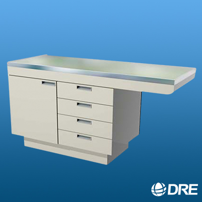 The DRE Millwork Cabinet Style Exam Table is made of strong 16-gauge stainless steel.