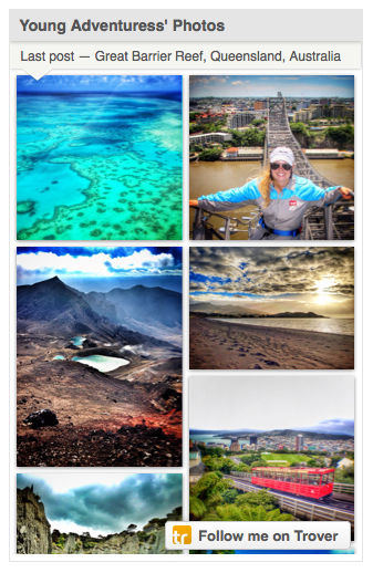 Bloggers like Liz Young of YoungAdventuress use Trover's free Profile Widget to display travel images on their own blog.