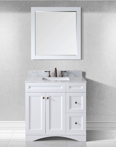 Virtu USA 36 Inch Elise Single Sink Bathroom Vanity ES-32036-WMSQ-AWH-001