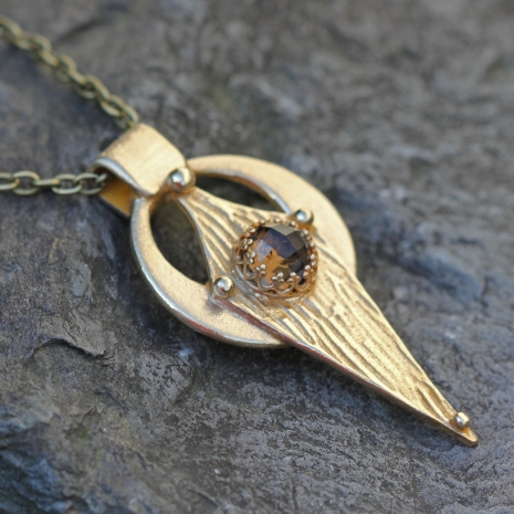 Smoky Quartz & Bronze Artifact Amulet Necklace by Kathryn Designs