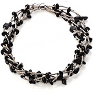 Nice Multi Twisted Strands Black Agate Sandstone And Manmade Gray Crystal Necklace