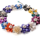 Nice Natural White Freshwater Pearl And Multi Colorful Shell Flower Necklace