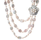 Fashion Three Strands Natural Freshwater And Coin Pearl Necklace