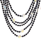 Fashion Multi Strands 6-7mm Black Freshwater Pearl And Round Opal Necklace