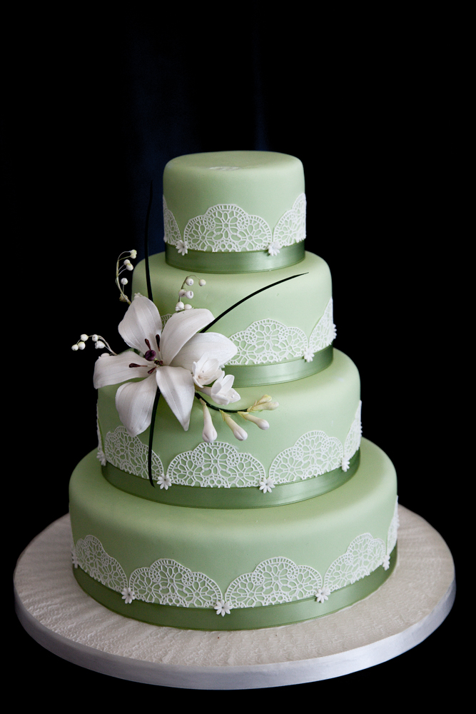 Coloured Wedding Cake with Edible Lace