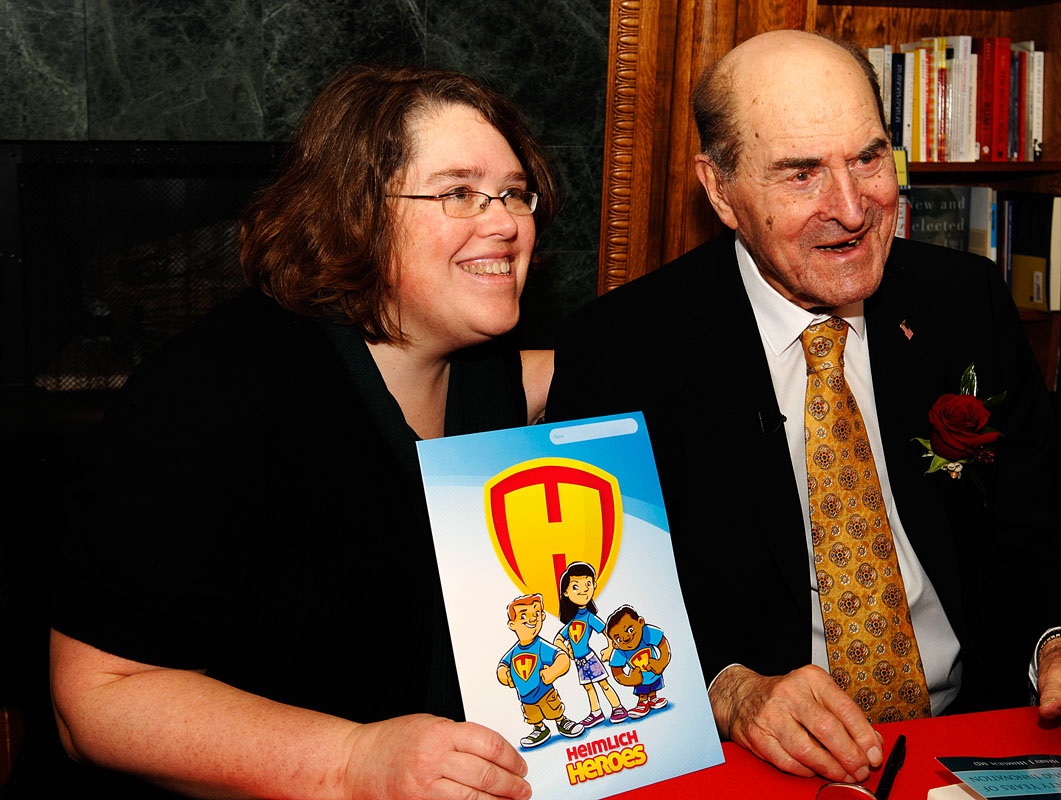 Heimlich Heroes program manager Terri Huntington and Dr. Henry Heimlich, who invented the  Heimlich Maneuver. (John Johnston Photo)