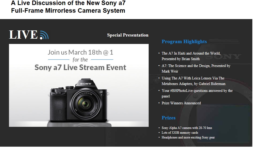 A Live Discussion of the New Sony a7 Full-Frame Mirrorless Camera System