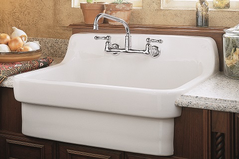 American Standard 7295.152 Double Handle Wall Mounted Laundry Faucet with 5 5/8" Spout and Soap Dish from the Heritage Collection