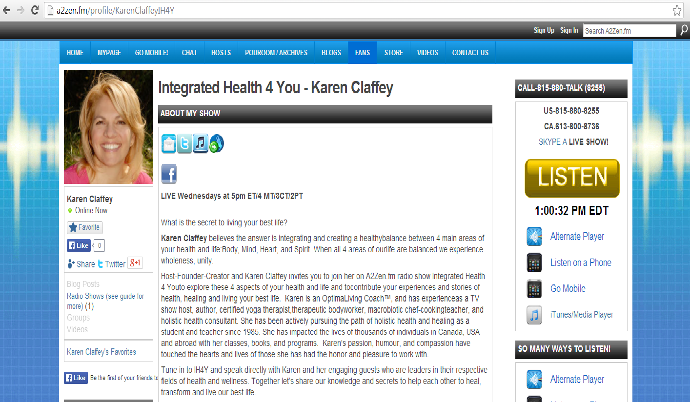 A2Zen.fm/Karen Claffey profile web page