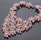 Pink Series Teardrop Crystal And Round Seashell Pearl Flower Necklace