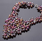 Purple Colorful Teardrop Crystal And Round Seashell Pearl Flower Necklace
