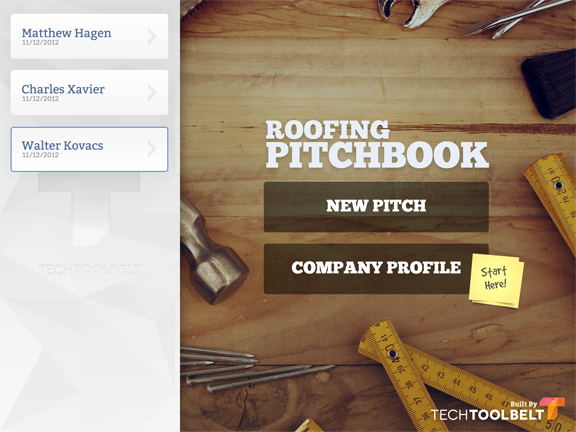 Roofing PitchBook main screen.