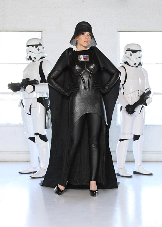 Ashley Eckstein in a Her Universe designed, handcrafted leather, Darth Vader Couture piece made by designer Doug Dunnam.