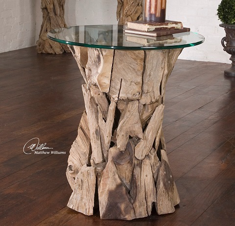 Teak Root Glass Top Lamp Table 25583 From Uttermost