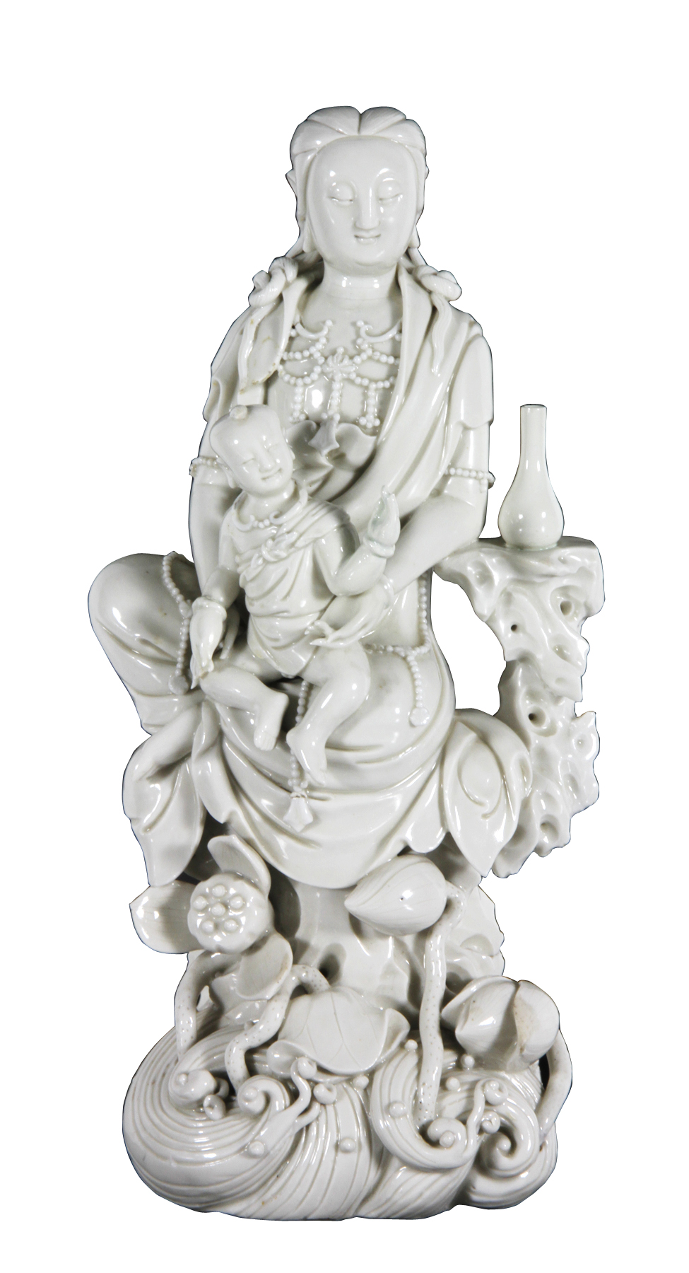 Chinese Figure of Guanyin with Child, Blanc de Chine