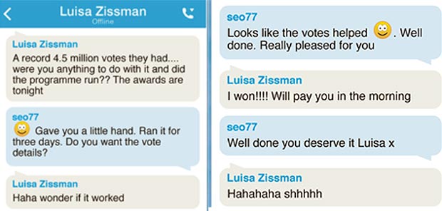 Luisa Zissman and seo77 Skype Chat Messages confirming shes won