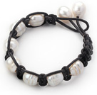 Fashion Style 10-11mm White Freshwater Pearl Wrapped Leather Bracelet