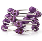 Fashion Multilayer Purple Skull Turquoise Wired Wrap Bangle Bracelet