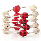 Charming Multilayer White And Red Skull Turquoise Wired Wrap Bangle Bracelet