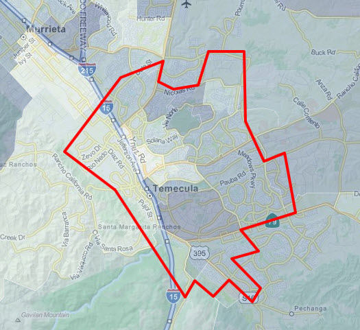 Temecula is bordered by the City of Murrieta to the north and San Diego County to the south.