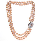 Fashion Three Strands 9-10mm Natural Pink Rice Shape Freshwater Pearl Necklace
