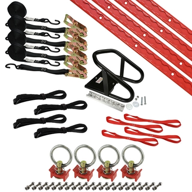 Motorcycle Tie Down Kit with Wheel Chock, Red