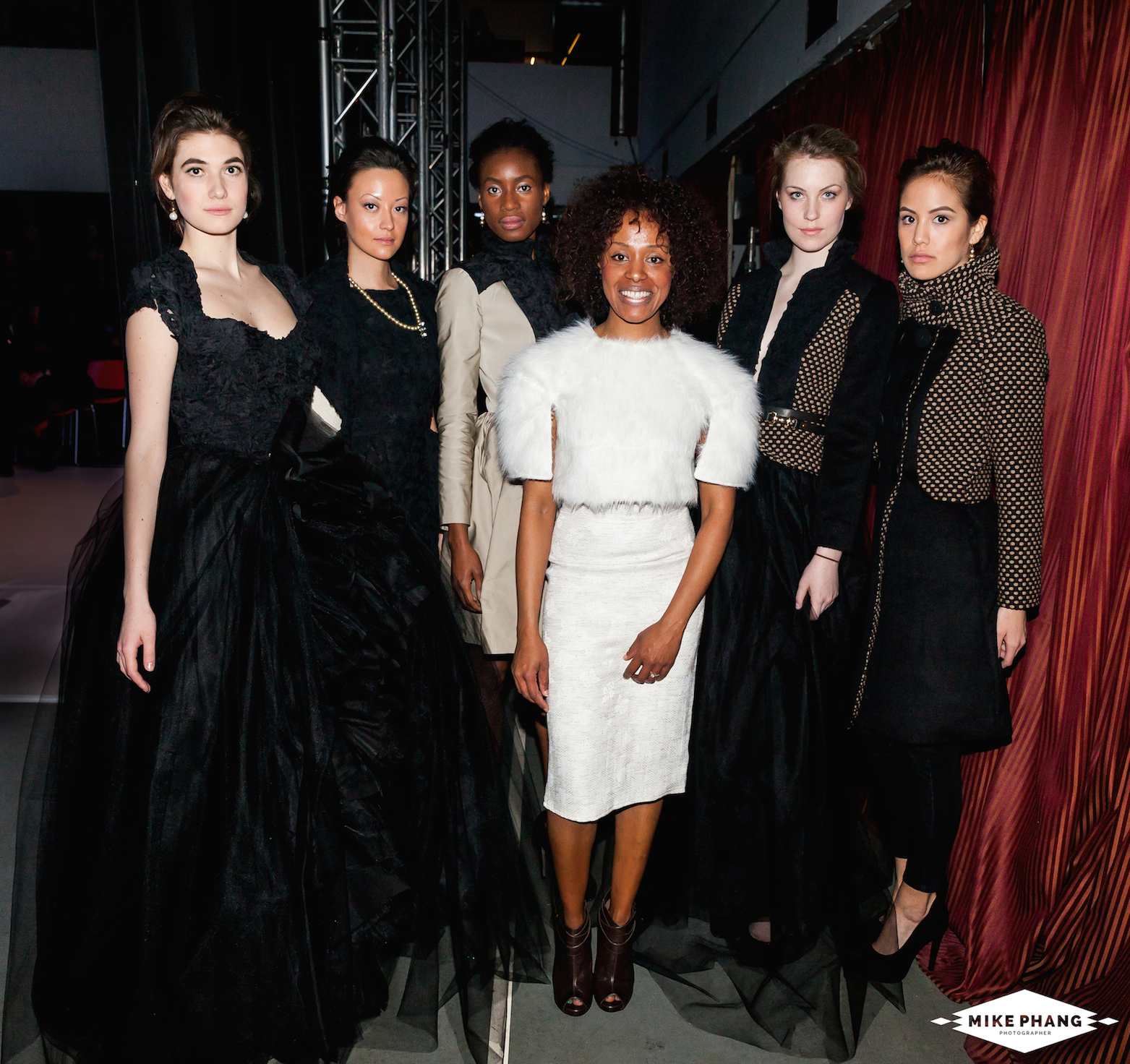 Sophie Karen (middle in all white outfit) and models at Vancouver Fashion Week. Photo credit: Mike Phang