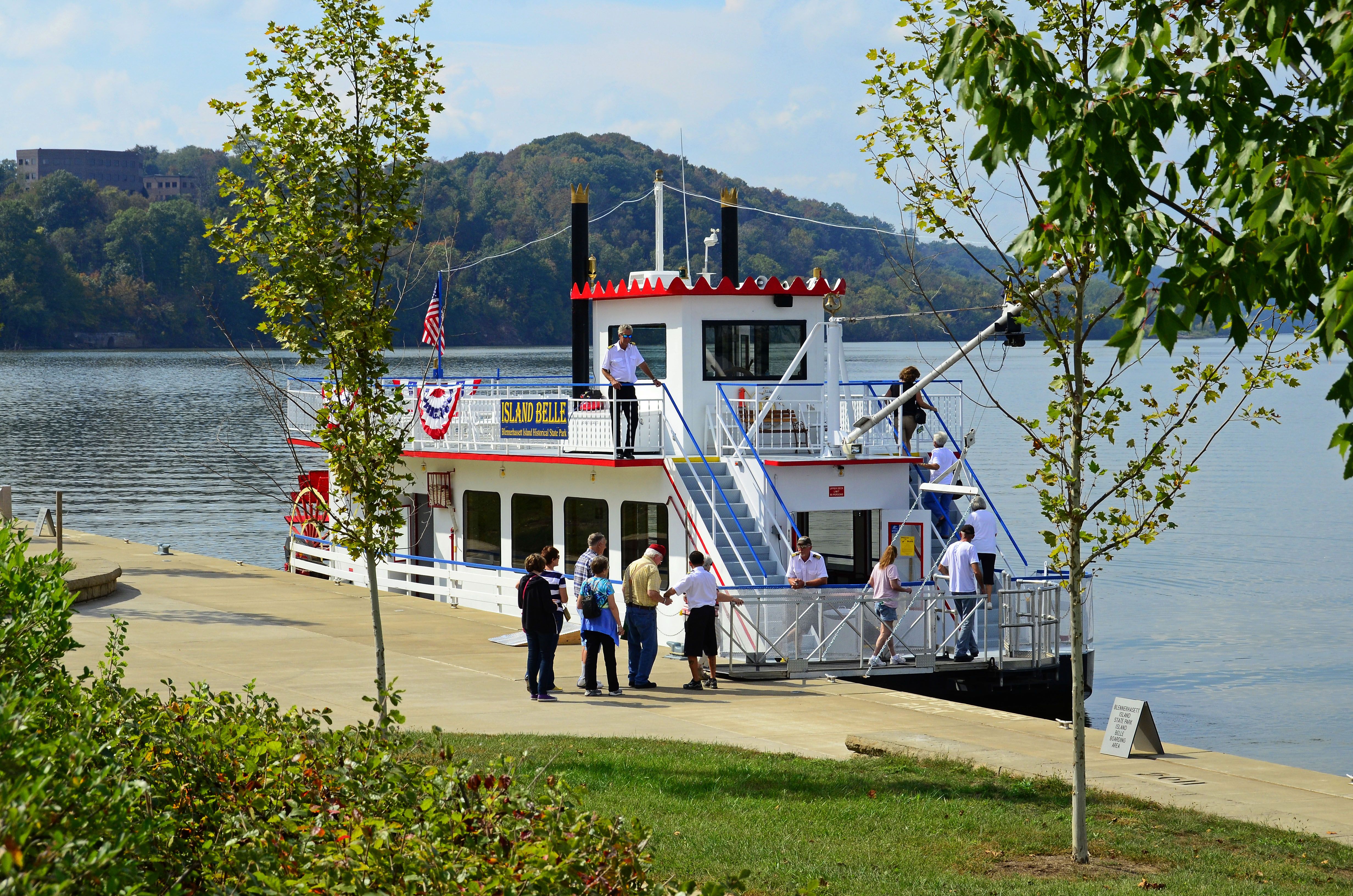 Photo Courtesy of the West Virginia Department of Commerce.  The Island Belle sternwheeler takes visitors to and from Blennerhassett Island State Park near Parkersburg. It also is available for charte