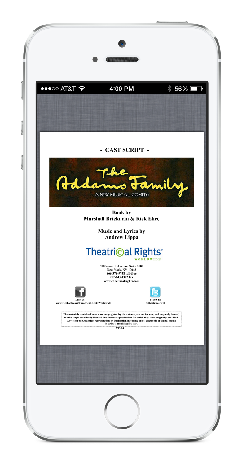 The Addams Family e-Script on the iPhone ScenePartnerApp