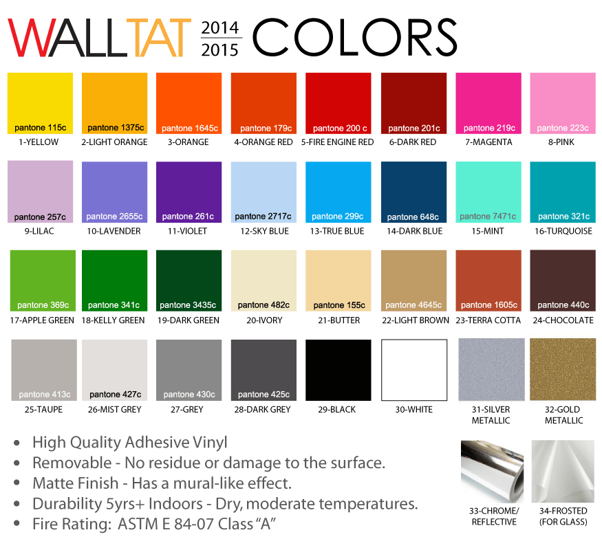 WALLTAT Wall Decal Color Chart
