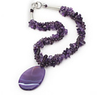 Multi Strand Amethyst Necklace with Purple Agate Pendant