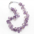 Irregular Shape Top Drilled Transparent Amethyst and Clear Crystal Necklace