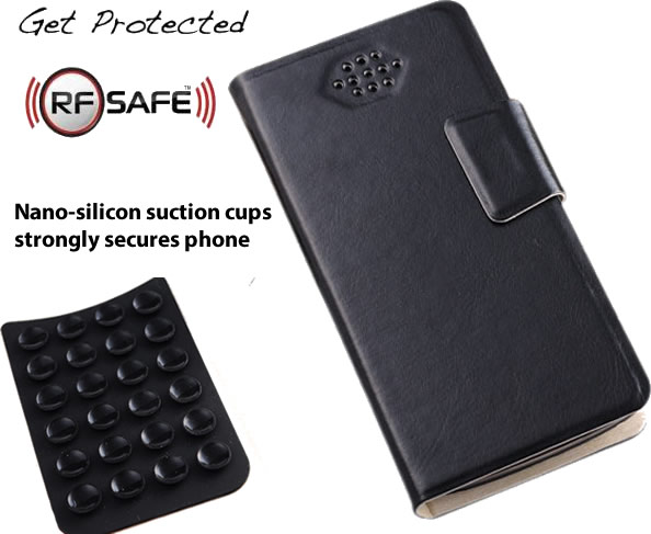 RF Safe cell phone radiation flip case stays firmly in place with mini suction cups