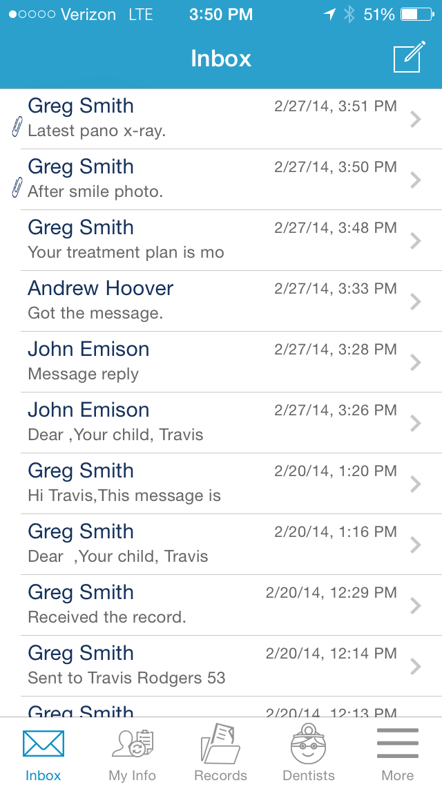 MyDentalFiles iOS - Patient Inbox