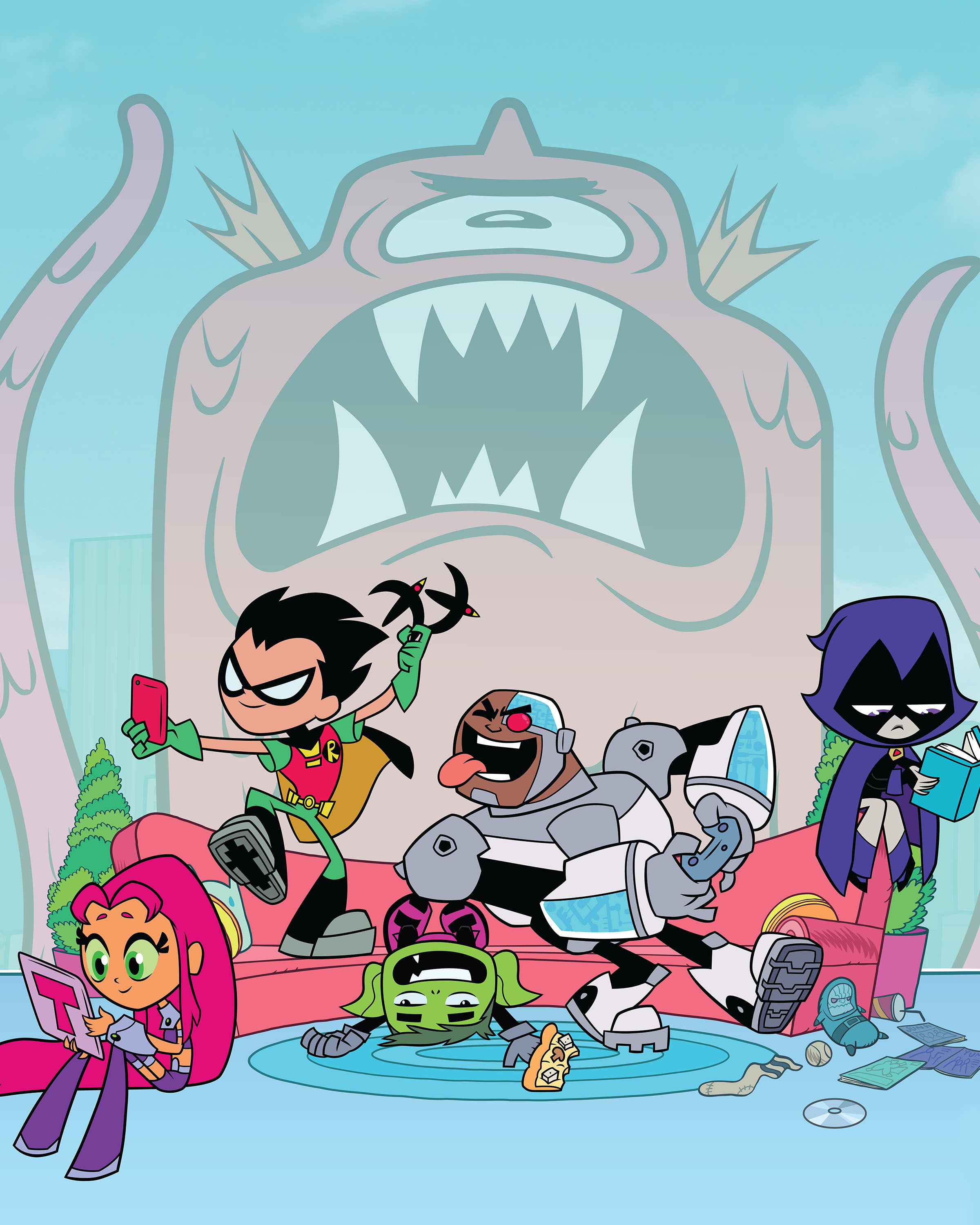 (L-R): Starfire, Robin, Beast Boy, Cyborg and Raven are the Teen Titans in the comedic animated adventure Teen Titans Go!, airing Wednesday nights 6:30/5:30c on Cartoon Network.